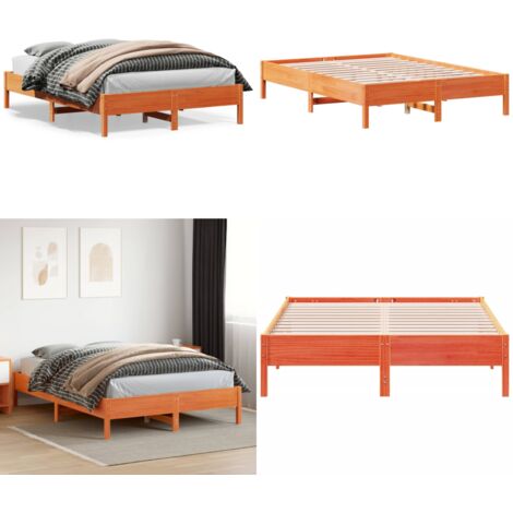Cama sin colchón madera maciza pino marrón cera 150x200 cm - Madera maciza - Cama de pino
