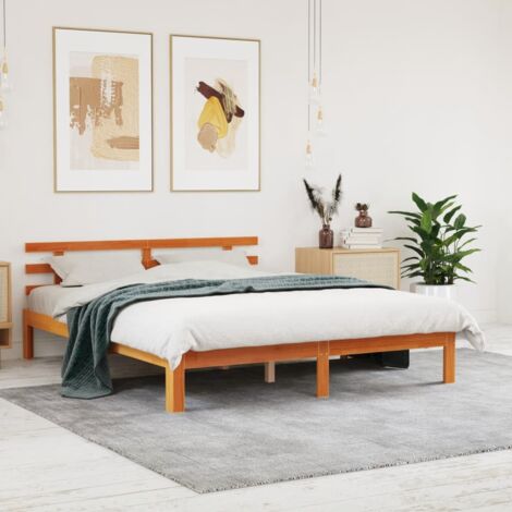 Cama sin colchón madera maciza pino marrón cera 150x200 cm vidaXL
