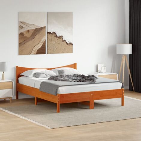 Cama sin colchón madera maciza pino marrón cera 150x200 cm vidaXL
