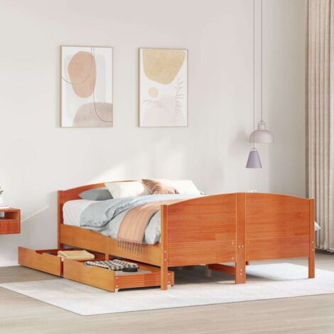Cama sin colchón madera maciza pino marrón cera 150x200 cm vidaXL