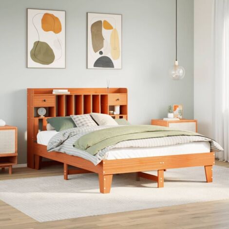 Cama sin colchón madera maciza pino marrón cera 150x200 cm vidaXL