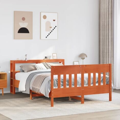 Cama sin colchón madera maciza pino marrón cera 150x200 cm vidaXL