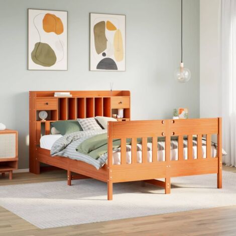 Cama sin colchón madera maciza pino marrón cera 150x200 cm vidaXL