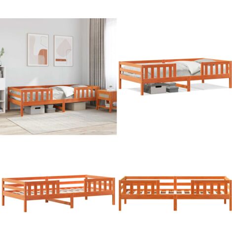 Cama sin colchón madera maciza pino marrón cera 80x200 cm - Madera maciza - Cama de pino