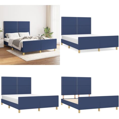 Cama sin colchón tela azul 140x190 cm - Cama azul - Cabecero de cama