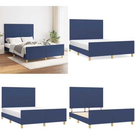 Cama sin colchón tela azul 140x190 cm - Cama azul - Cabecero de cama