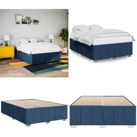 Cama sin colchón tela azul 140x190 cm - Cama azul - Cama tela