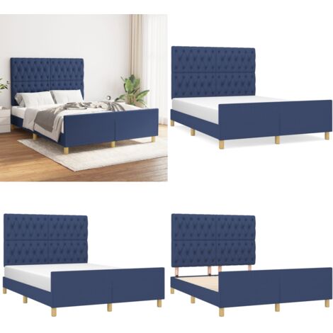 Cama sin colchón tela azul 140x200 cm - Cama azul - Cabecero de cama