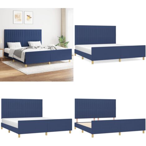 Cama sin colchón tela azul 160x200 cm - Cama azul - Cabecero de cama