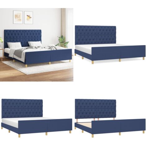 Cama sin colchón tela azul 160x200 cm - Cama azul - Cabecero de cama