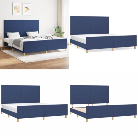 Cama sin colchón tela azul 160x200 cm - Cama azul - Cabecero de cama