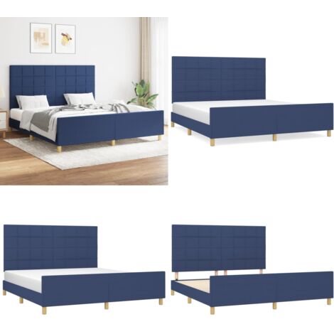 Cama sin colchón tela azul 160x200 cm - Cama azul - Cabecero de cama