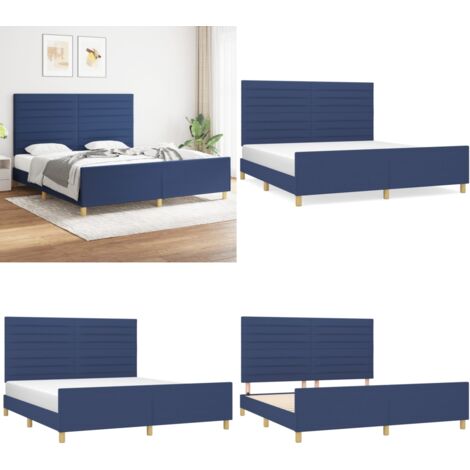 Cama sin colchón tela azul 180x200 cm - Cama azul - Cabecero de cama