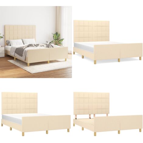 Cama sin colchón tela color crema 140x200 cm - Cama con cabecero - Cama de tela