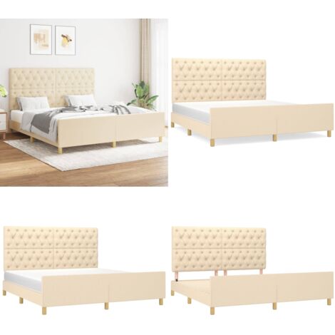Cama sin colchón tela color crema 160x200 cm - Cama con cabecero - Cama de tela