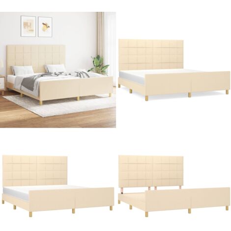 Cama sin colchón tela color crema 160x200 cm - Cama con cabecero - Cama de tela
