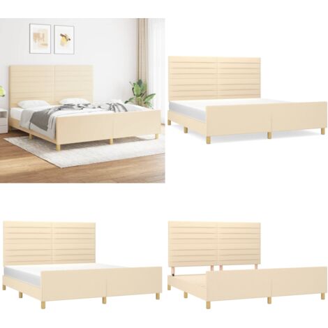 Cama sin colchón tela color crema 180x200 cm - Cama con cabecero - Cama de tela