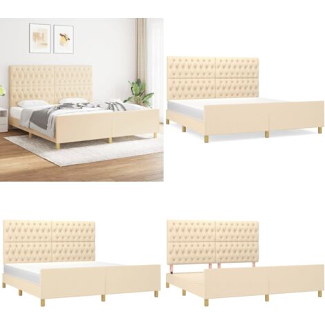 Cama sin colchón tela color crema 180x200 cm - Cama con cabecero - Cama de tela