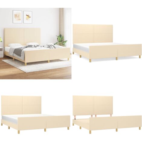 Cama sin colchón tela color crema 180x200 cm - Cama con cabecero - Cama de tela