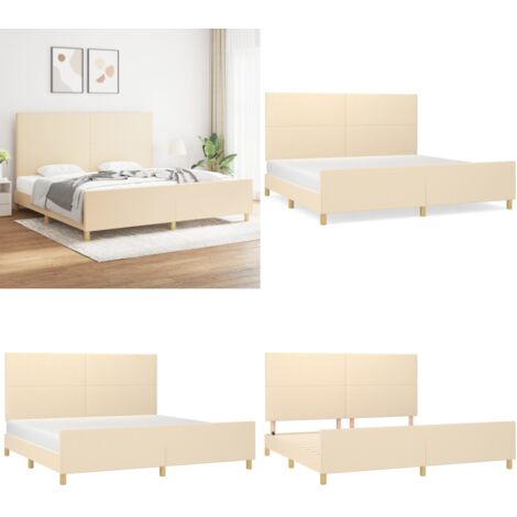 Cama sin colchón tela color crema 200x200 cm - Cama con cabecero - Cama de tela