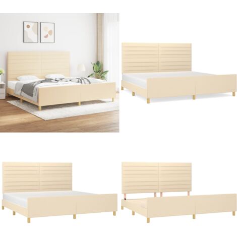 Cama sin colchón tela color crema 200x200 cm - Cama con cabecero - Cama de tela