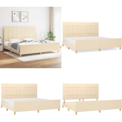 Cama sin colchón tela color crema 200x200 cm - Cama con cabecero - Cama de tela
