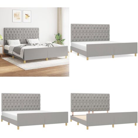 Cama sin colchón tela gris claro 160x200 cm - Cabecero de cama - Cama de tela