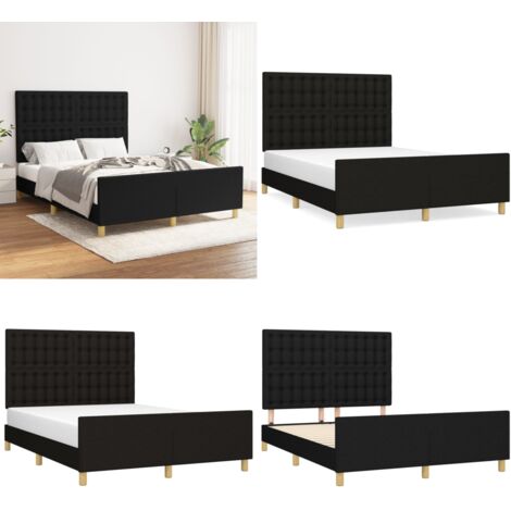 Cama sin colchón tela negro 140x200 cm - Cama con cabecero - Cama de tela