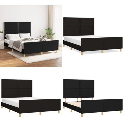 Cama sin colchón tela negro 140x200 cm - Cama con cabecero - Cama de tela