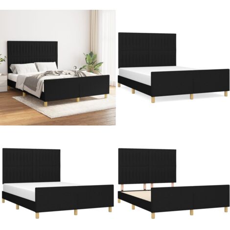 Cama sin colchón tela negro 140x200 cm - Cama con cabecero - Cama de tela