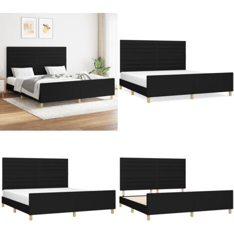 Cama sin colchón tela negro 160x200 cm - Cama con cabecero - Cama de tela