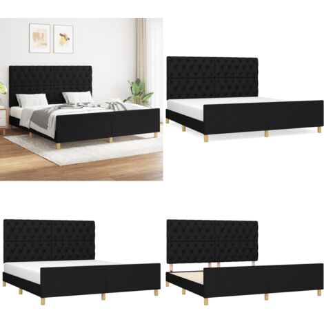 Cama sin colchón tela negro 160x200 cm - Cama con cabecero - Cama de tela