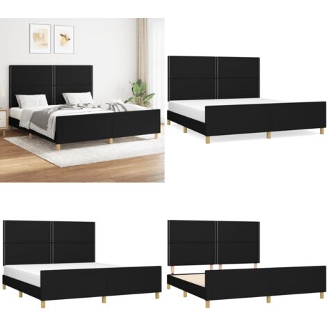 Cama sin colchón tela negro 160x200 cm - Cama con cabecero - Cama de tela
