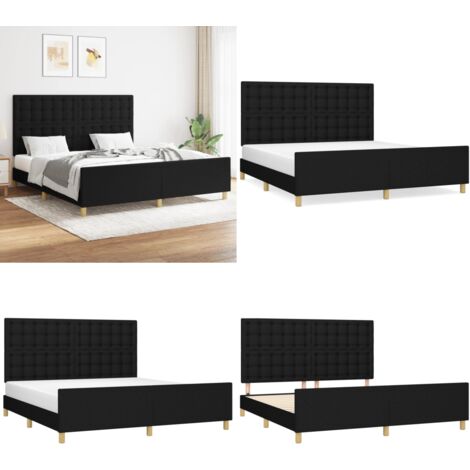 Cama sin colchón tela negro 160x200 cm - Cama con cabecero - Cama de tela