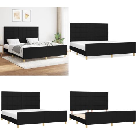Cama sin colchón tela negro 160x200 cm - Cama con cabecero - Cama de tela