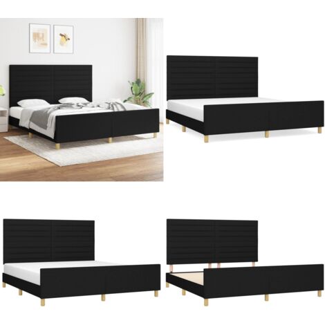 Cama sin colchón tela negro 180x200 cm - Cama con cabecero - Cama de tela