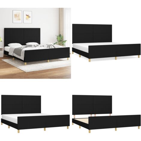 Cama sin colchón tela negro 180x200 cm - Cama con cabecero - Cama de tela
