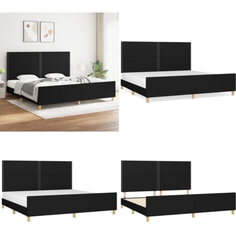 Cama sin colchón tela negro 200x200 cm - Cama con cabecero - Cama de tela