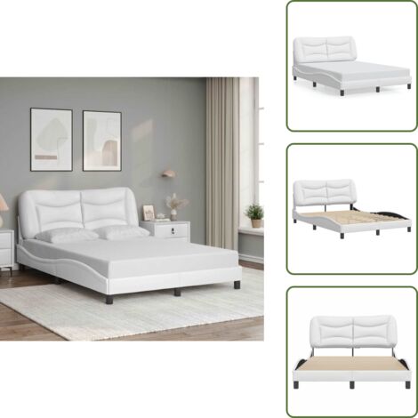Cama sin colchón - vidaXL Estructura de cama sin colchón Hvar cuero sintético blanco 140x200cm - Cama con cabecero de cuero sintético