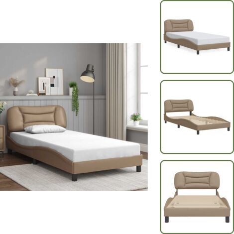 Cama sin colchón - vidaXL Estructura de cama sin colchón Hvar cuero sintético capuchino 100x200cm - Cama con cabecero capuchino