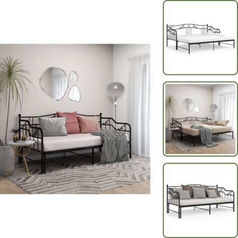 Cama sin colchón - vidaXL Estructura sofá cama extraíble sin colchón metal negro 90x200cm - Cama para dos personas