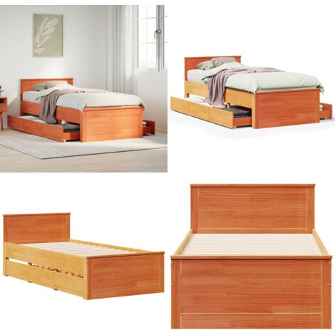 Cama sin colchón y cabecero madera maciza pino marrón 75x190 cm - Cama de madera - Cama de pino