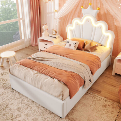 Cama Tapizada 90x200 Cm Estructura Hidráulica E Iluminación LED