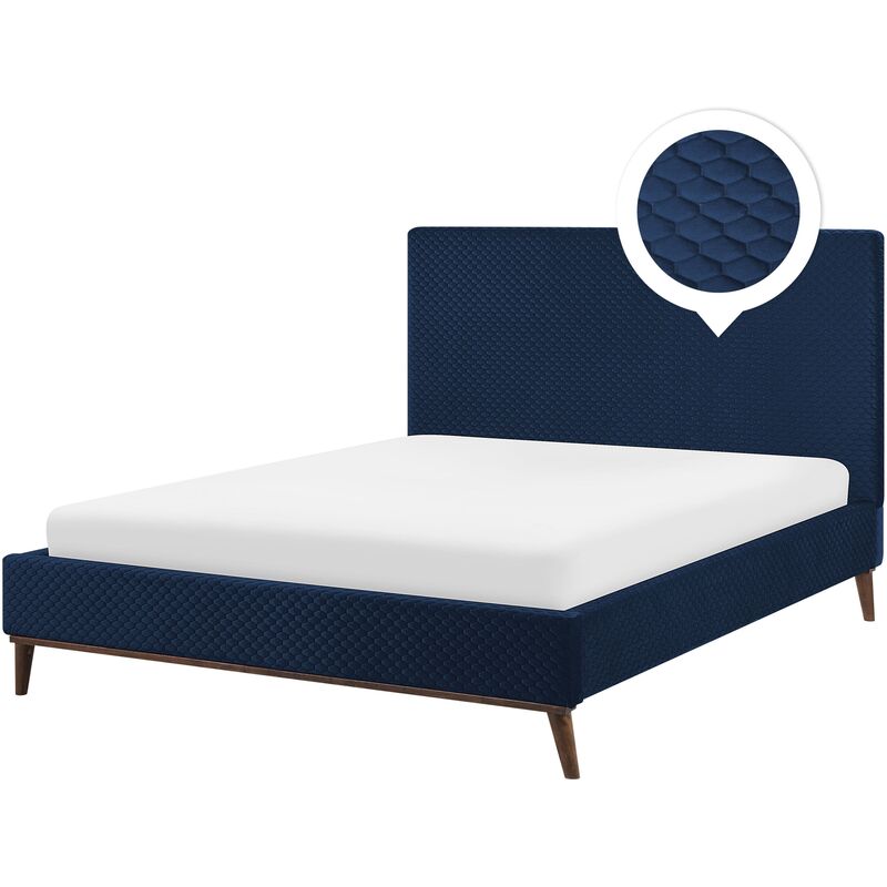 

Beliani - Cama de terciopelo azul 160 x 200 cm BAYONNE
