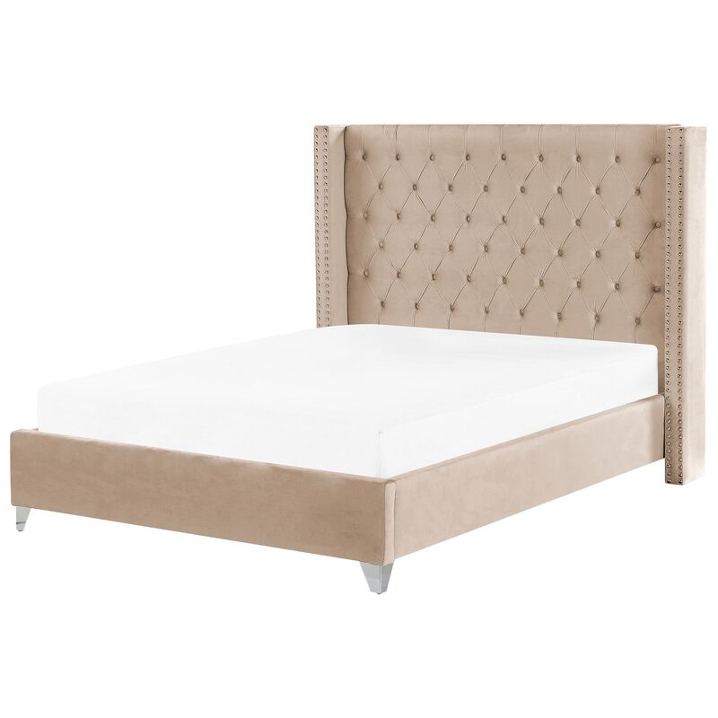 

Cama de terciopelo beige 160 x 200 cm LUBBON