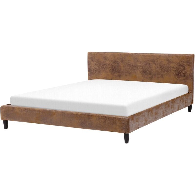 

Beliani - Cama tapizada en gamuza marrón 180x200 cm FITOU
