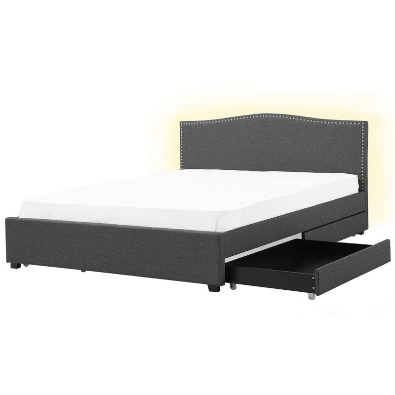 

Beliani - Cama tapizada gris con cajón y LED blanca 180x200 cm MONTPELLIER