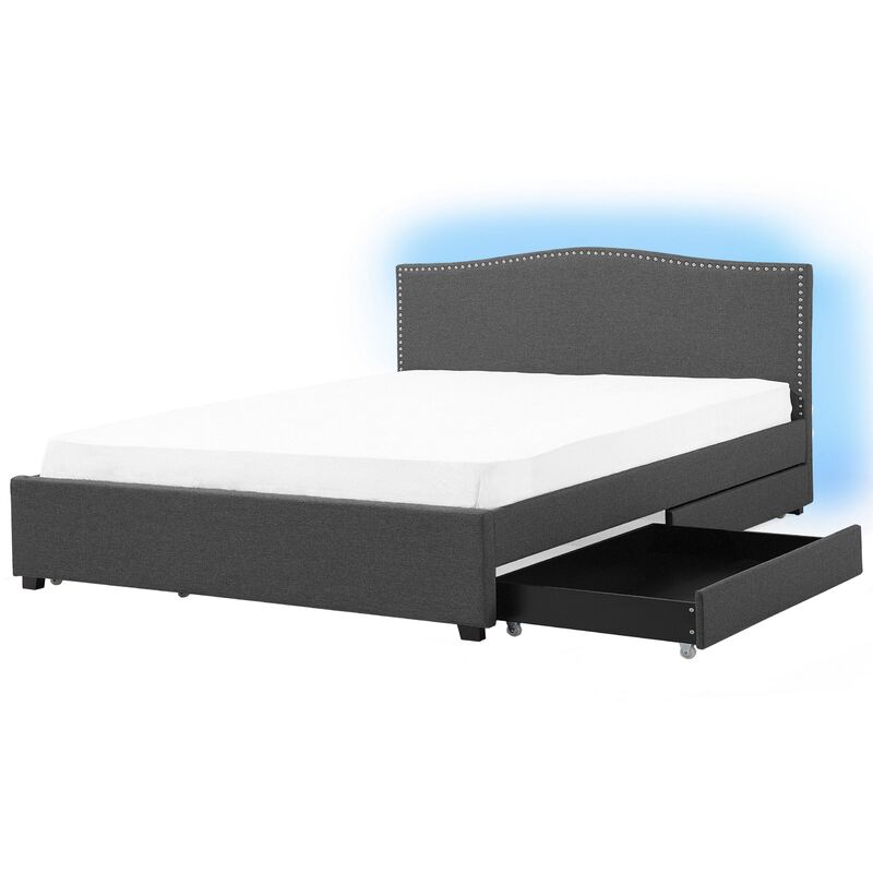 

Beliani - Cama tapizada gris oscuro con cajón y LED multicolor 180x200 cm MONTPELLIER