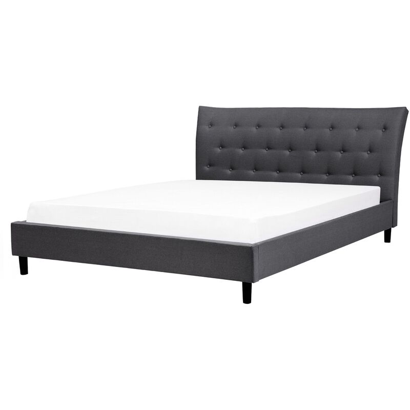 Cama tapizada gris oscuro 160 x 200 cm con somier y cabecero acolchado Saverne