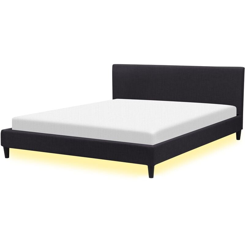 

Beliani - Cama tapizada en negro con iluminación LED 180x200 cm FITOU